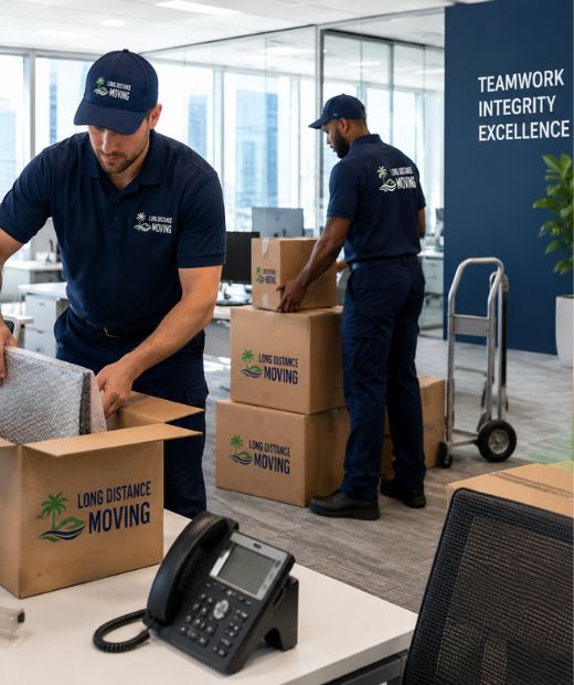 Professional commercial movers in Florida relocating an office with minimal business downtime